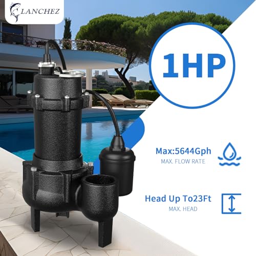 Lanchez SEWAGE-AND-EFFLUENT-PUMPS 1Hp Sewage/Effluent Pump Submersible, 115V 5600 Gph Cast Iron Pump With Automatic Tethered Float Switch, Sump Pump thumb #1