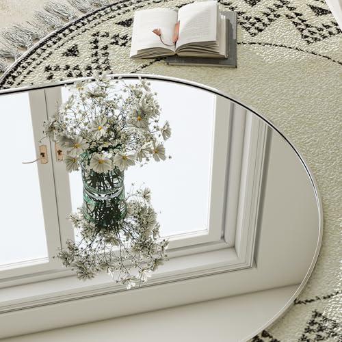 GLSLAND-30x71 inch Wall Mount Arched Full Length Mirror-Aluminum Alloy Frame High Definition-Full Body Mirror for Bedroom or Living Room,Silver
