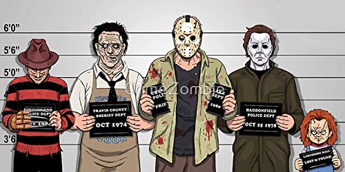 Horror Collage Funny Killer Mugshot - Sticker Graphic - Auto, Wall, Laptop, Cell, Truck Sticker for Windows, Cars, Trucks