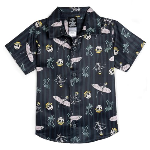 Disney Nightmare Before Christmas Little Boys Halloween Hawaiian Short Sleeve Woven Shirt Grey Jack Skellington 6