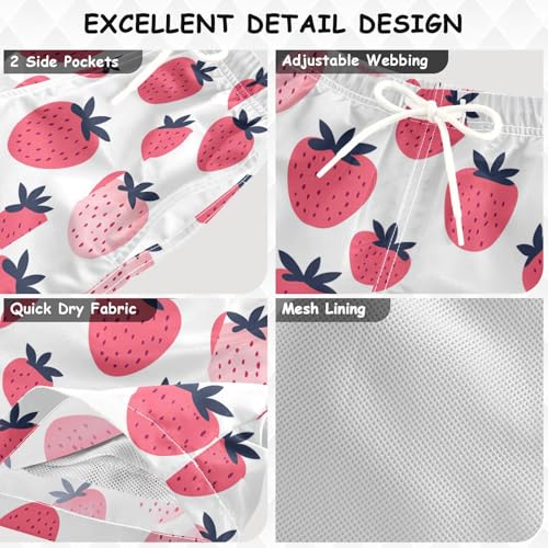 Pigsaly Boys' Swim Board Shorts Pink Strawberry Fruits Boy's Swim Trunks Kids Swimwear XS3