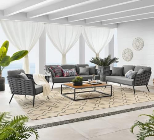 Image of 6 Seater Premium Rope Sofa Set with Center Table for Garden, Balcony, Patio, Terrace & Poolside | Handwoven All-Weather Rope Design on Rustproof Metal Frame (Grey)