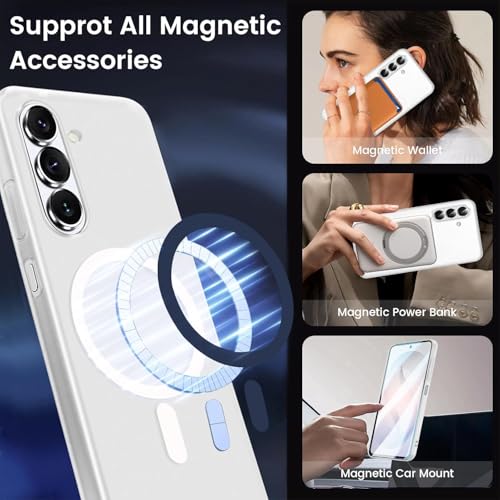 Image of DIZORO Matte Case for Samsung Galaxy S26 Compatible with MagSafe, Camera Lens Full Protection, Shockproof Translucent Frosted TPU Soft Phone Cover, Anti-Fingerprint (White)