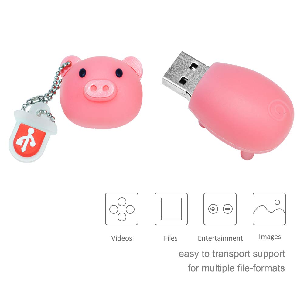 LEIZHAN Chiavetta USB da 32 GB, in silicone ad alta velocità, unicorno, cartone animato, memoria flash, penna drive per computer portatile PC Windows (32 GB, maiale).. - 4
