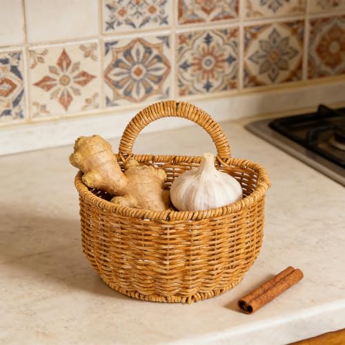Cesta de imitación de mimbre SHINEOFI para acabar con el desorden en tu cocina 6