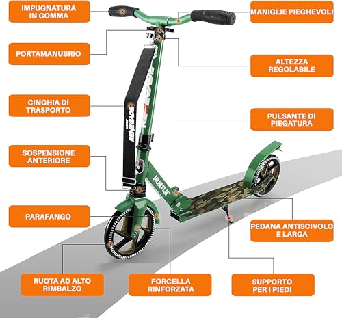 Image of Lightweight and Foldable Kick Scooter - Adjustable Scooter for Teens and Adult, Alloy Deck with High Impact Wheels (Camouflage)