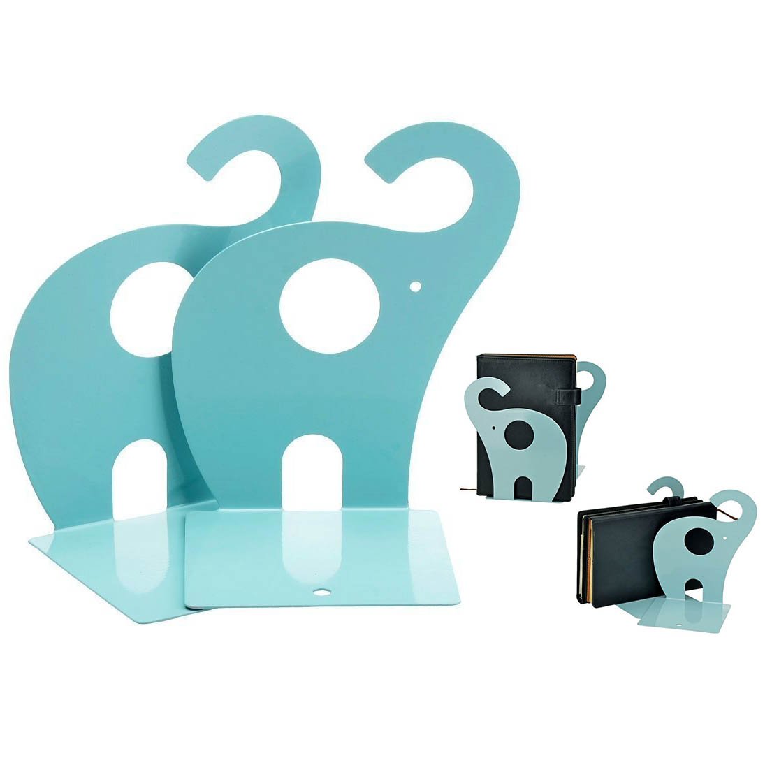 1 par de sujetalibros con diseño de Elefante Lindo, sujetalibros de Metal (Azul Lago)