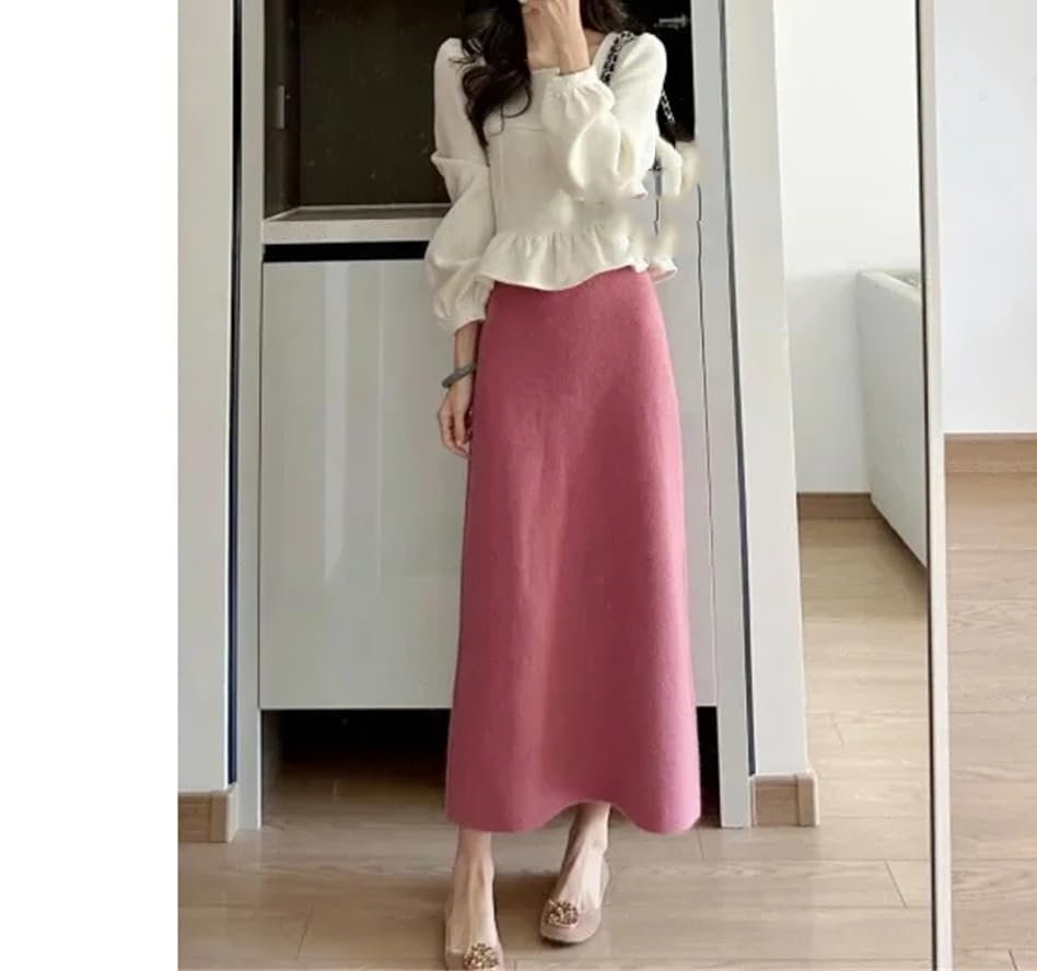 Yeuyyben Winter Knitted Midi Skirt Women's Fashion A- Line Slim Fit Half-Length Skirts Large Flounce Design3