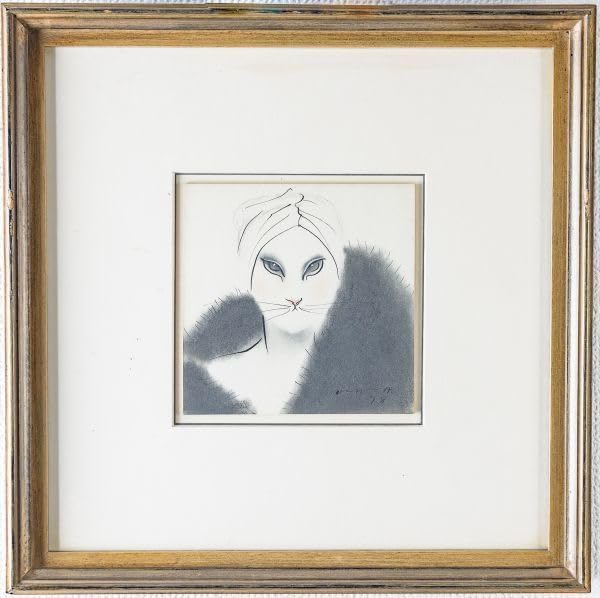 Amazon.co.jp 小沢良吉アルバースのショール水彩サイン有絵本作家,絵本「三びきのねこのはなし」真作保証i110