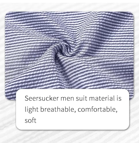 Men 2 Piece Seersucker Suit Slim Fit Blazer Pants Set Summer Beach Wedding Suits for Mens Prom Striped Tux Jacket Pant4