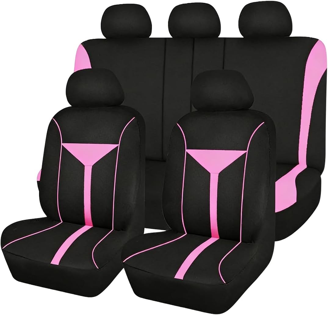 Osilly Car Seat Cover Full Set, Soft Breathable Sporty Vehicle Interior Seat Protector, Comfortable Automotive Front and Rear Split Bench Cover, Universal Fit (Gray/Black)