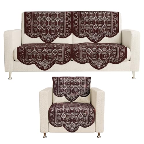 Image of Kuber Industries (Set of 6) Stylish & Durable Cotton Sofa Covers 2+1 Seater | Washable Sofa Protector /Mat & Slipcover for Living Room & Office | Plain Circle - Brown