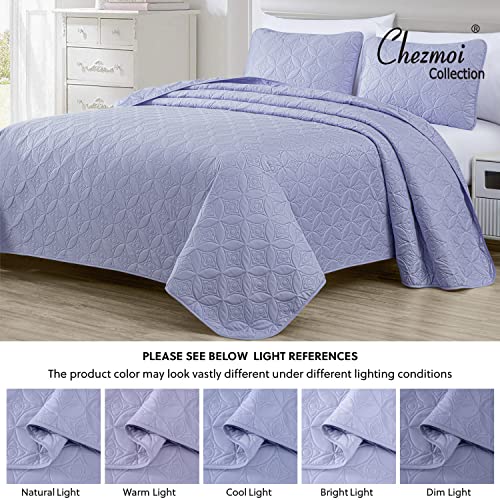 Chezmoi Collection Florenz 3-Piece Ultrasonic Medallion Quilting Oversized Bedspread Coverlet Set, Queen, Lavender #TOP7