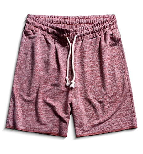 Zengjo Mens Pajama Shorts Elastic Waist Knit Lounge Sleep Sweat Shorts with Pockets Drawstring(Marled Burgundy,XXL)