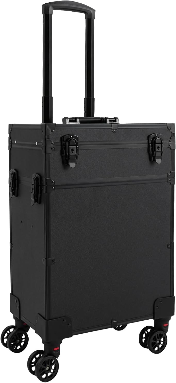 3 Tier Makeup Case w/LED Light, Rolling Lockable Makeup Case, Large Storage Cosmetic Trolley, Hairdressing Trolley Stylist Beauty Luggage Travel Organizer Tool Box for Make Up Artists (3 Tier)