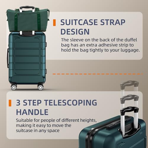 SHOWKOO-Suitcase-Sets-5-Piece-Hardshell-PCABS-Expandable-Lightweight-Durable-Travel-Luggage-with-Travel-Duffels-Bag-Toiletry-Bag-Green