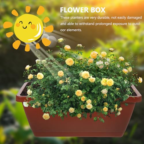 Pots de fleurs rectangulaires plastique solide Veemoon avec soucoupes intégrées - 8