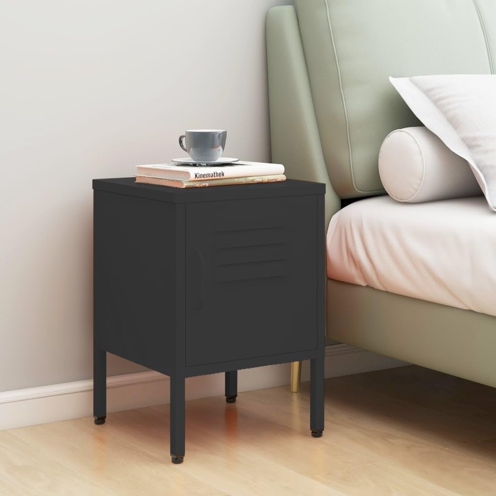 Table de chevet anthracite en acier au design industriel épuré 35 x 35 x 51 cm