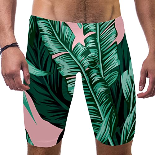 Jammers de natación de resistencia HUI JIN SHOP largos con estampado de hoja tropical