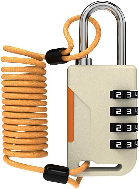 – Small Combination Lock with Retractable 36in Cable, Combo Cable Padlocks for Outdoor Use, Snowboard, Travel Luggage, Suitcase, Backpack, Bike, Motorcycle Helmet (Golden)