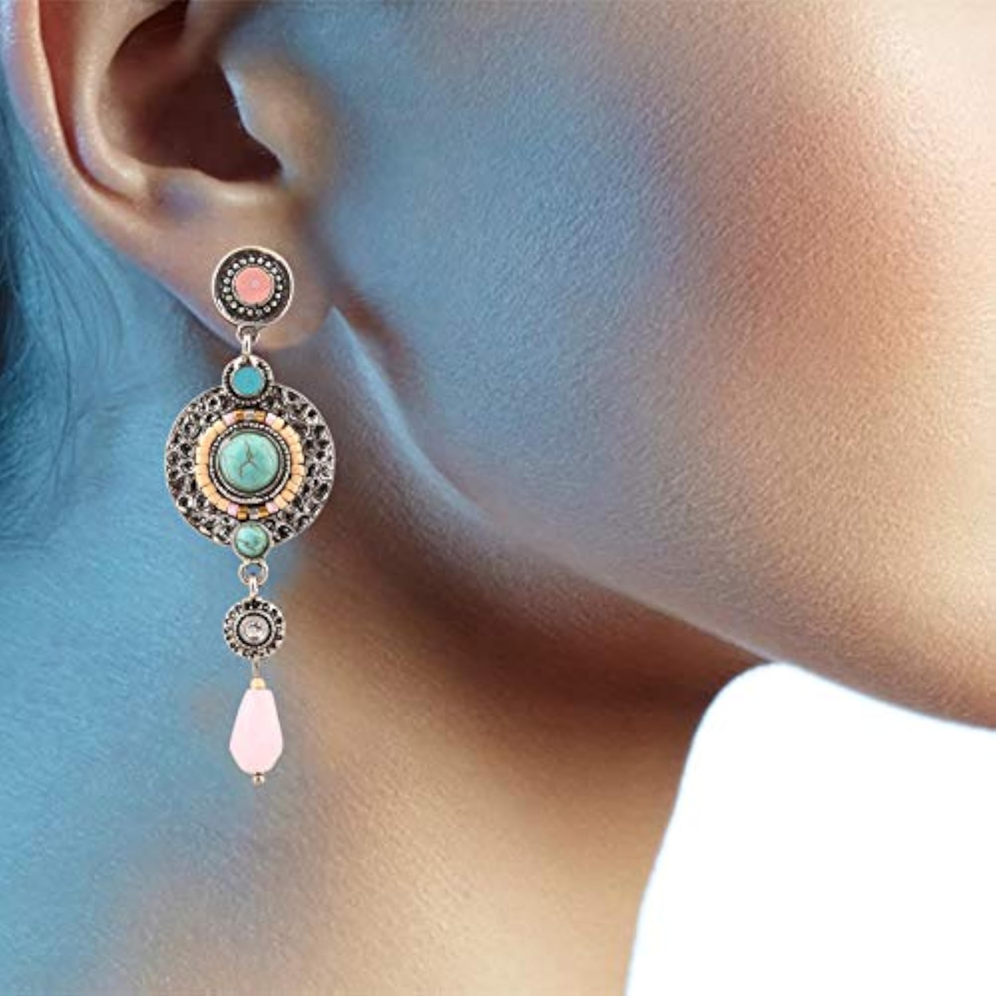 Blue Metal Water Drop Earrings for Women
