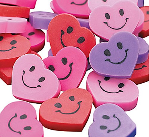 48 ~ Heart Smile Face Mini Erasers ~ 3/4
