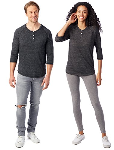 Alternative Test Apparel The Eco Heather Raglan Henley,Extra Extra Large,Black