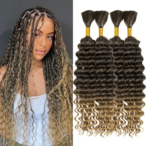 Braiding Hair 300g 4 Bundles/Pack 18 Inch Deep Wave Bohemian Braids for Curly Braiding Hair No Weft Natural Color, Boho Braids Hair Water Wave（T27）