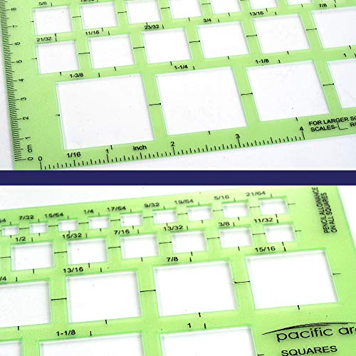 Image of Pacific Arc Squares Template Guide, 39 Squares ranging from 1 /16 inch to 1 and 3 /8 inch