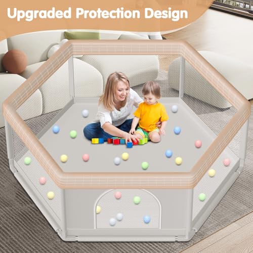 Image of Large Baby Playpen 65x65 Inch, Play Pens for Babies and Toddlers Hexagonal Type Baby Play Yards for Indoor & Outdoor with Breathable Mesh Anti-Fall