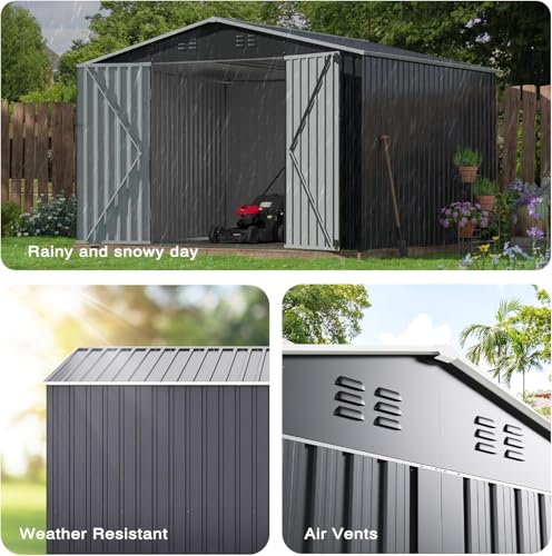 Image of Polar Aurora 10x10 FT Outdoor Storage Shed, Metal Garden Shed with with Updated Frame Structure, Tool Sheds for Backyard Garden Patio Lawn, Black