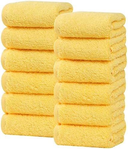 SEMAXE Cotton Washcloths Set, Highly Absorbent and Soft Feel Face Towel, Hotel Spa Bathroom Fingertip Towel,Yellow Washcloth-Pack of 12
