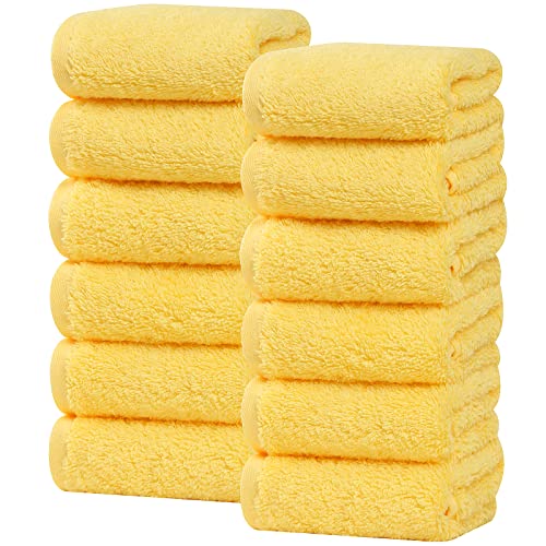 Semaxe Cotton Washcloths Set, Highly Absorbent And Soft Feel Face Towel, Hotel Spa Bathroom Fingertip Towel,Yellow Washcloth-Pack Of 12 #TOP1
