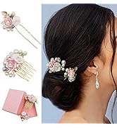 SnailGarden Wedding Hair Accessories-Wedding Hair Comb+Bridal Hair Pin, Pearl & Floral Gold Handm...