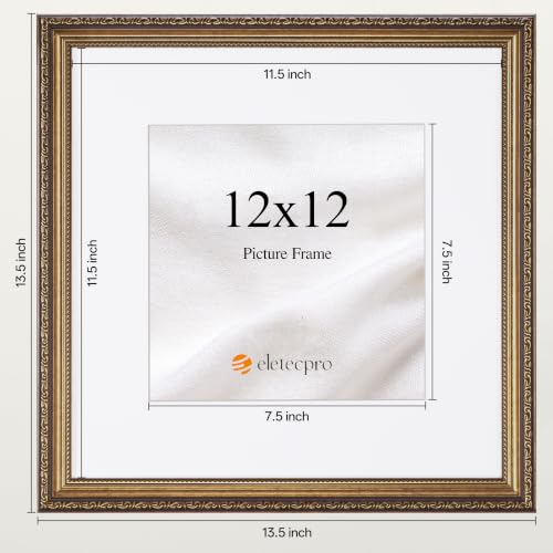 Image of eletecpro 12x12 Vintage Picture Frame, Glass Cover, Bronze Gold, 2-Pack | Display Photo 8x8 with Mat or 12x12 without, Wall Mount