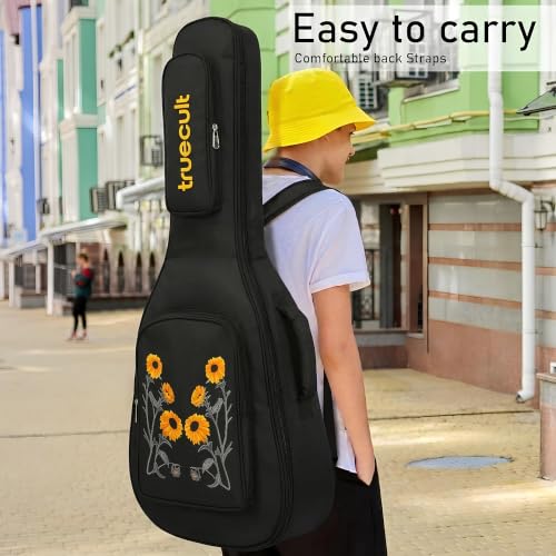 Image of True Cult Acoustic Guitar Bag /Cover with Foam Padding (Black) Strong and Durable for Multiple Sizes and Shapes Folk /Classical Guitars 38 inch, 39 inch, 40 inch, 41 inch (Sun-Flower)