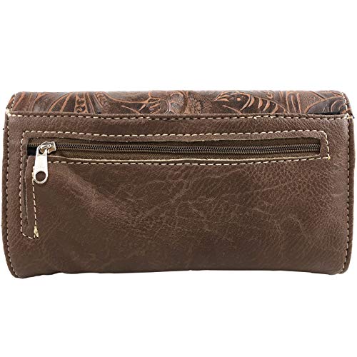 Zelris Turquoise Rhinestone Cross Western Women Crossbody Wrist Trifold Wallet (Brown)4