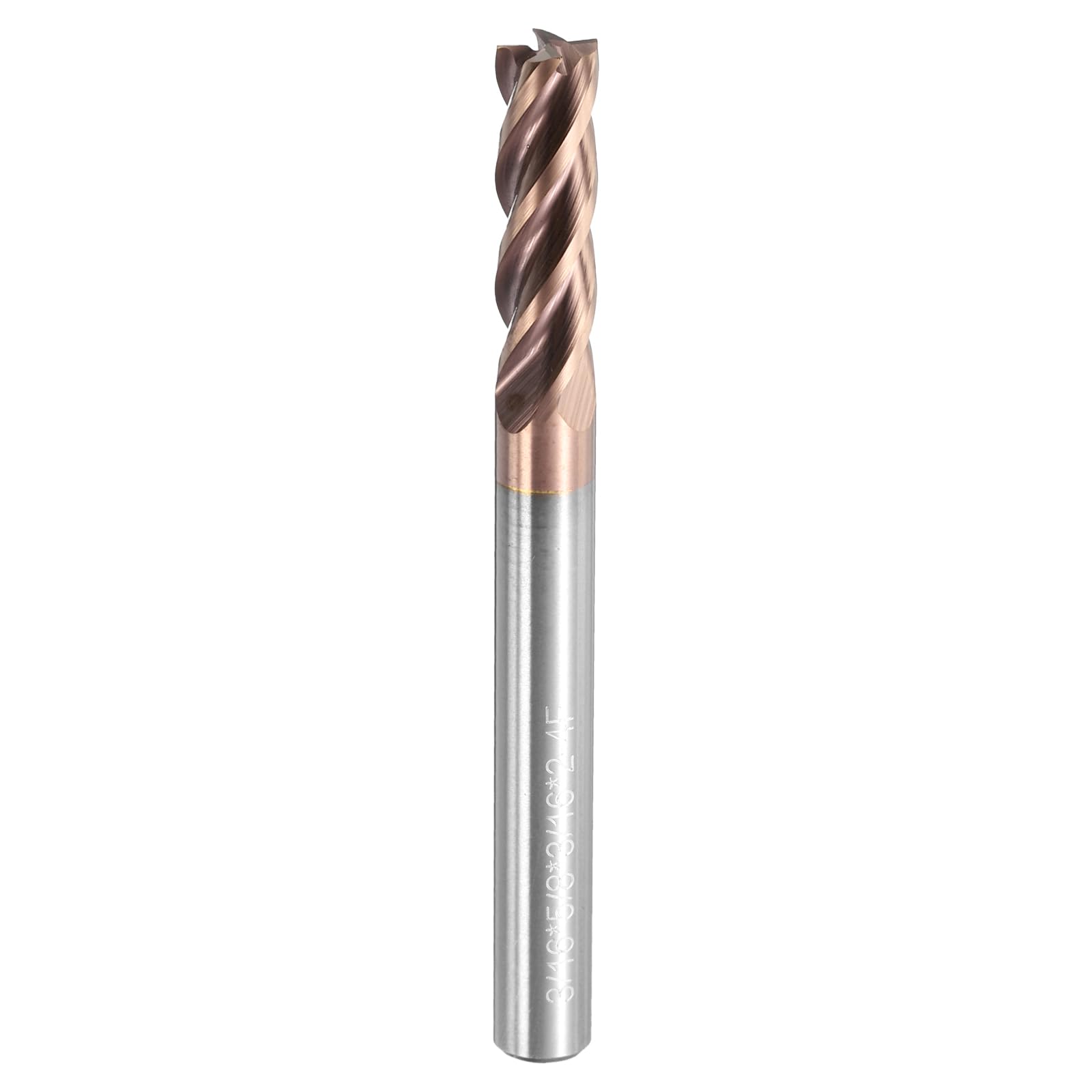 QUARKZMAN Fresas Cuadrada de Carburo, Diámetro de 3/16" Recubierta con Tisin, 4 Flautas, para Acero Endurecido, Vástago de 3/16", Longitud de Corte de 5/8", 2" de Largo Hrc55