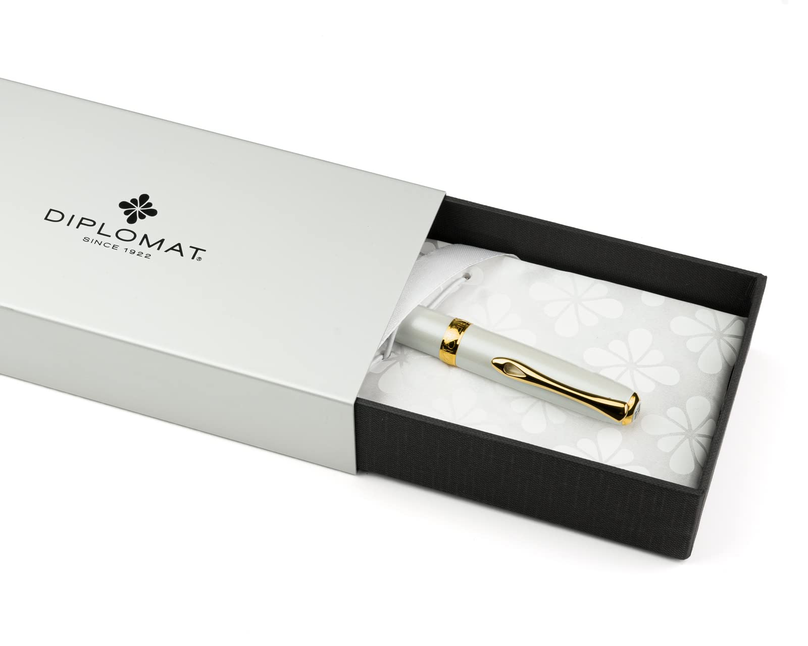 Diplomat Excellence A2 Perlmutt Gold, Füllfederhalter mit Schreibtinte und Konverter, Füller mit Edelstahlfeder Stärke M, Füllhalter-Set