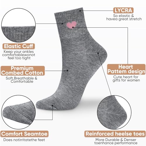Image of Corlap Women's Cotton Crew Socks - Ankle High Fun Cute Heart Casual Dress Athletic Socks - 5Pairs Gifts for Mother /Her
