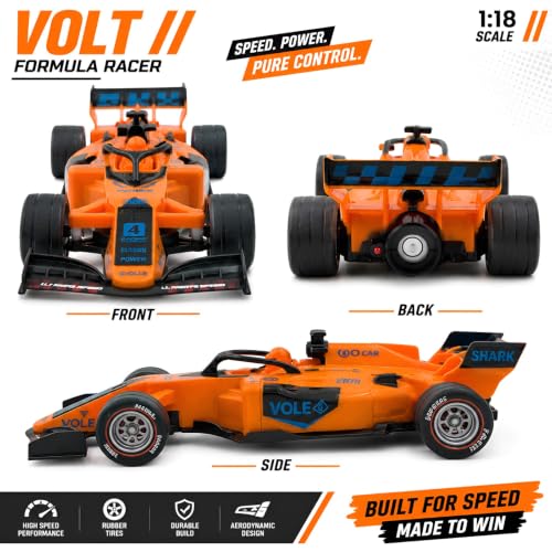 Image of WireScorts Rechargeable High Speed F1 Formula Racing Car with Smoke Spray and Lights for Kids, RC Car for 4-15 Years Old Boys, Racing Car for Kids, Smoke Mist Spray & LED Lights - Orange