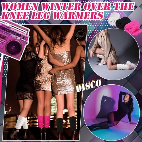 3 Pairs Leg Warmers for Women, 80s 90s Fashion Knit Leg Warmer Socks for Party Dance Sports3