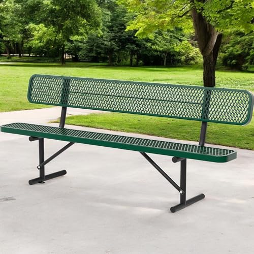 Image of Heavy Duty Park Bench with Back Portable Frame, Outdoor Steel Bench with Backrest, Outdoor Park Bench Expanded Metal Mesh Bench for Lawn, Park, Deck, Garden, Patio, Porch, Black (Green, 8FT)