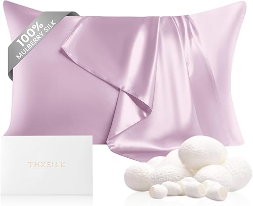 Miniatura 19 de THXSILK Funda de almohada de seda natural de 22 momme 100% seda de morera para cabello y piel, tamaño estándar 20"x26", funda de almohada de seda