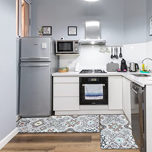 Hebe Boho Anti Fatigue Kitchen Mat Set Of 2 Non Slip Cushioned Kitchen Mats For Floor Pvc Waterproof Vintage Comfort Standing Desk Mat Kitchen Carpet Runner Rugs For Sink Laundry #TOP5