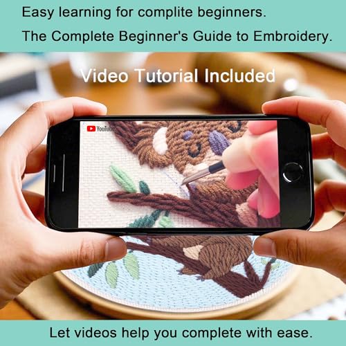Image of REEWISLY Punch Needle Embroidery Starter Kits for Beginners Flower and Grass Patterns.3Ps Embroidery Hoops,Color Threads,Instructions and Needles,DIY Adults Embroidery, Video Teaching