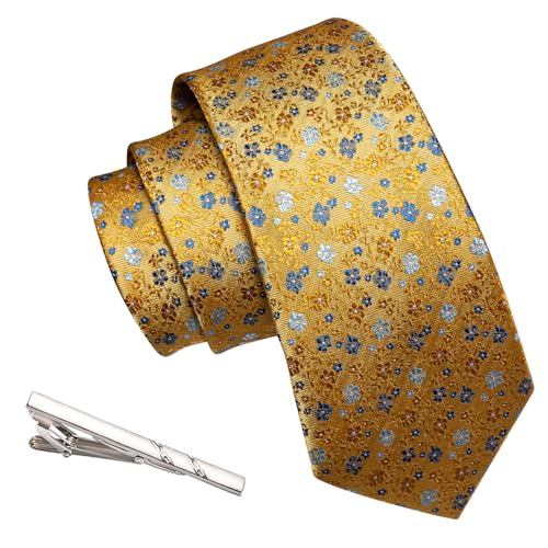 Image of Barry.Wang Floral Ties for Men Flower Necktie with Tie Clip Formal