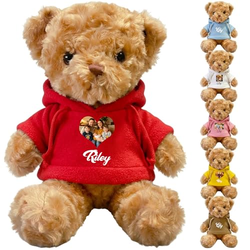 Novalith Personalised Teddy Bear Custom Teddy Bear With Text/Photo Two Sizes Customise Gifts for Birthday Christmas Valentines Day Funny Teddy Stuffed Animal