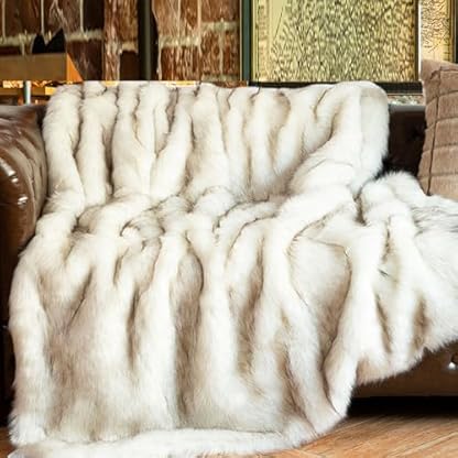 HAOYUES Decke aus Kunstfell Flauschig Überwurf Dicke Sofadecke Couchdecke Super Soft Wohndecke Kuscheldecke Plüsch Warme Überwurfdecke Waschbare Felldecke Für Bett Sofa Schlafzimmer-Weiß – Bild 3