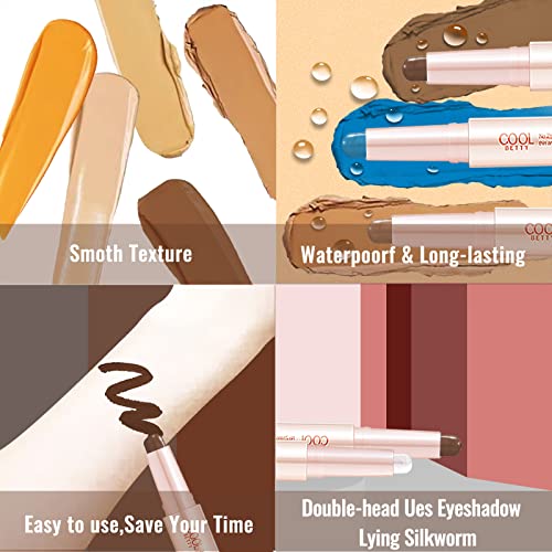 Lamuseland Cream Eyeshadow Stick, 2 Tone Glitter Gradient Shimmer Double Heads Eyeshadow Stick Pencil Crayon Set, Waterproof Long Lasting Eye Makeup Tool For Women Girls (12) #TOP2